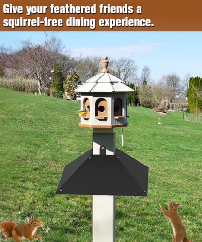 Queension Metal Squirrel Baffle for 4x4 Post, 17 Inch Squirrel Proof Baffles for Bird Feeder Poles, Outdoor Guard for Wooden Pole to Deter Raccoons from Bird Houses, 1 Pack