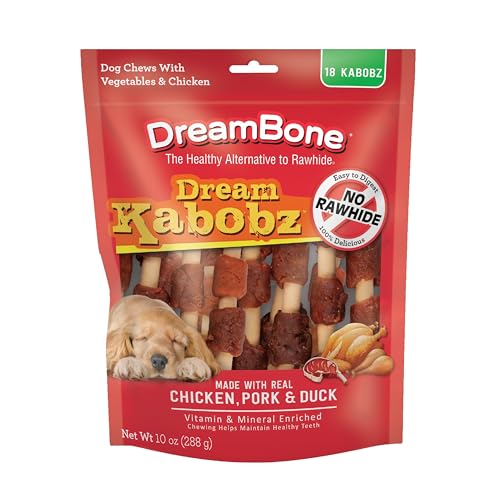 DreamBone Kabobz Dog Treats, Daily Rawhide-Free Chew, Digests Safely and Completely, With Real Protein, Chicken, Duck, Pork and Veggies, 18 count