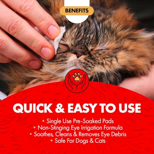 Miracle Care Eye Wash Pads, 90 Single Use Pre-Soaked Pads to Gently Clean and Soothe Dog and Cat Eyes; Non Stinging Formula to Remove Eye Debris