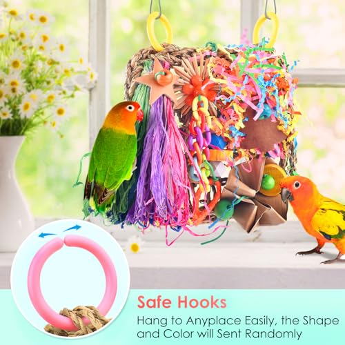 KATUMO Conure Toys, Bird Grass Mat Parakeet Shredder Hanging Toy Cockatiel Foraging Entertainments Parrot Climbing Wall Chewy Lovebird Cage Playthings for Small to Medium Birds