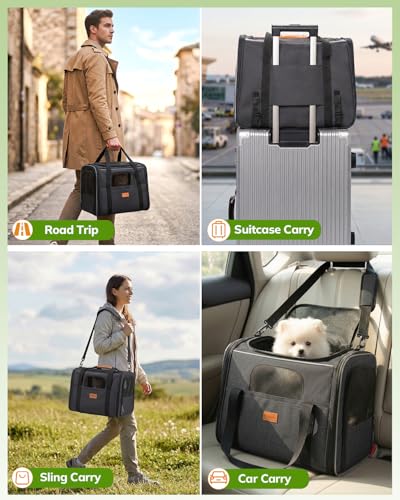 Morpilot Cat Carrier - Cat Carrier Soft for Medium or Large Cats up to 20lbs, with Dual-Sided Cushion, Secure Buckle and Foldable Bowl, Dog Carriers for Small Dogs - Pet Carrier (Dark Gray)