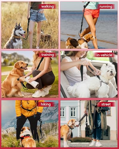 Hands Free Dog Leash, Multifunctional Crossbody Dog Leash, 5.9-9.5Ft Long Waist Belt with Car Safety Buckle and Double-Sided Reflective Stitches for