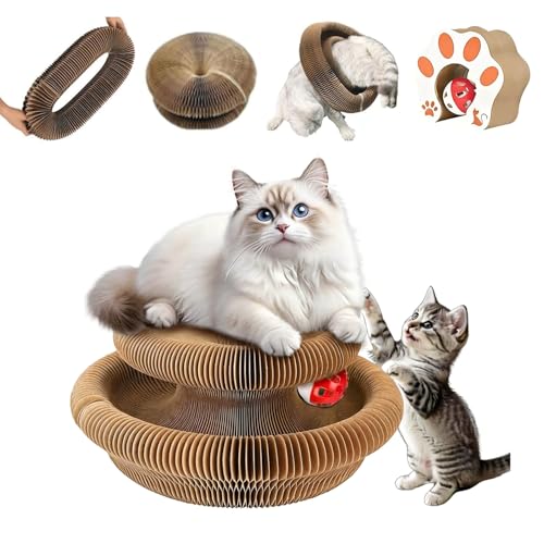 Kitty Curls Cat Toy,Magic Organ Cat Toy,Magic Organ Cat Scratcher Board,Foldable Recyclable Cat Accordion Toy for Indoor Cat Playing,Interactive Scratch Pad with Toy Ball(1 Pack)