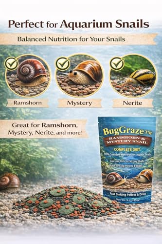 Ramshorn and Mystery Snail Complete Diet Aquarium Snail Food – Calcium-Enriched Sinking Pellets, Wafers & Granules.