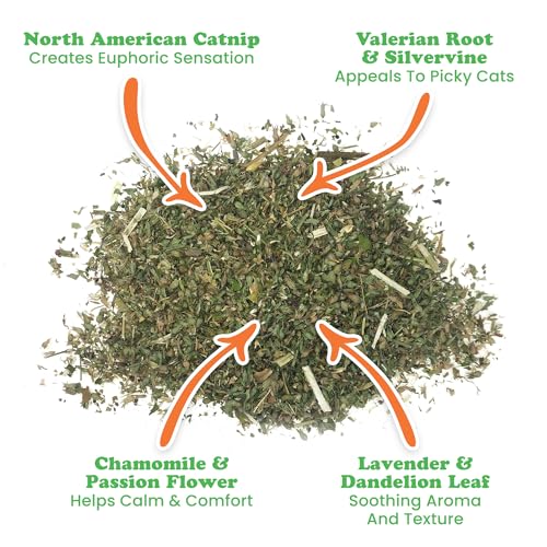 Meowijuana Catnibas Catnip Pawty Mix Jar | Premium Cat Nip for Cats with Silvervine, Passion Flower, Chamomile, Dandelion & Valerian Root | High Potency Catnip | 60g