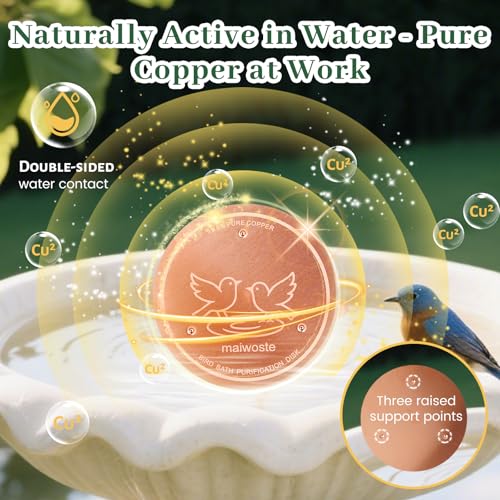 Bird Bath Copper Disk, 4 Inch 0.6mm Thick 99.9% Pure Copper Disc with Triple-Point Support, Natural Water Cleaner for All-Season Use, Universal Fit for Outdoor BirdBaths, Bowls