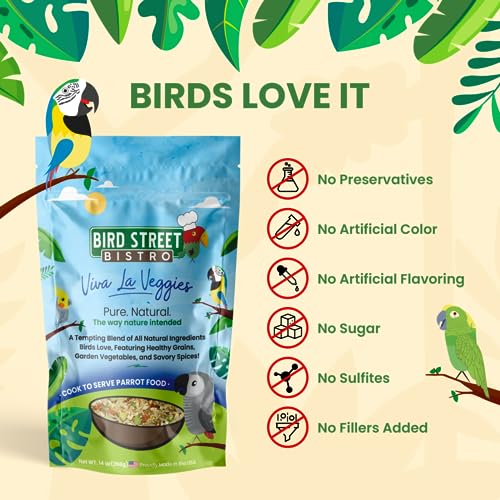 Bird Street Bistro Parrot Food - Parakeet & Cockatiel Food - Cooks in 3-15 min w/Natural Grains, Legumes, Non-GMO Fruits, Vegetables & Health-Oriented Spices