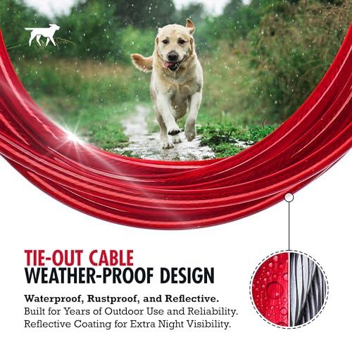 Tuff Pupper Dog Tie Out Cable 60 Feet | Dog Runner Cable for Yard 60 ft | Heavy Duty Lead | Water & Rust Resistant Industrial Strength Steel | 360