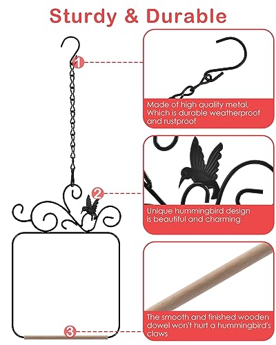 PACETAP Hummingbird Swings and Perches Metal Frame 2 Pack, Wild Bird Swing Outdoor Bird Perch with Wooden Dowel and 2 Hanging Chain for Hanging Indoor, Outdoor, Trunk, Lawn, Patio, Garden (Black)