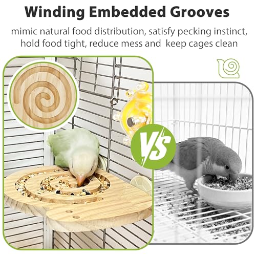 Bird Foraging Toys with Perch, Kiln-Dried Wood Bird Enrichment Toys for Slow Feeder, Parakeet Toy for Cages Reduce Seed Mess, Visible Food Design Parrot Puzzle for Novice/Older/Slow-Learning Birds