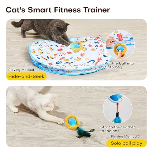 Potaroma Interactive Cat Toys, Fast Moving Ball in Play Mat, Automatic Motion Activated Ball Hide and Seek for Indoor Exercise Kicker, Animal