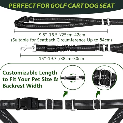 Golf Cart Dog Seat Leash, Pet Dog Seat Belt Harness for Golf Cart, with Adjustable Straps, Prevents Falls & Injuries, Black