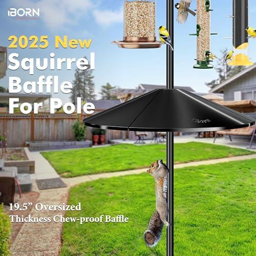 iBorn Squirrel Baffle for Bird Feeder Pole, 19.5” Oversized Squirrel Guard Defender, Bird Feeder for Outdoors Protector, Polycarbonate(PC), Pack of 1, Black