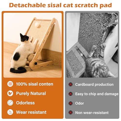 Cat Scratcher, 180°Angles Cat Scratcher, 23.6'' Cat Scratch Pad W/Toy Balls, Cat Scratch Pad for Indoor Cats Kitties, Cats Scratching Board W/Adjustable Shape,2-Sided Sisal Design