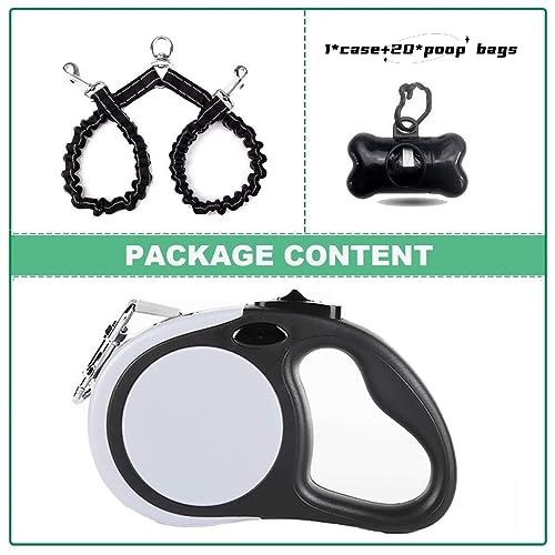 Dual Retractable Dog Leash for 2 Large Dogs (Up to 110 Lbs Each) - 18.5 FT Extendable Double Headed Pet Leash with Poop Bags, Non Slip Grip - One