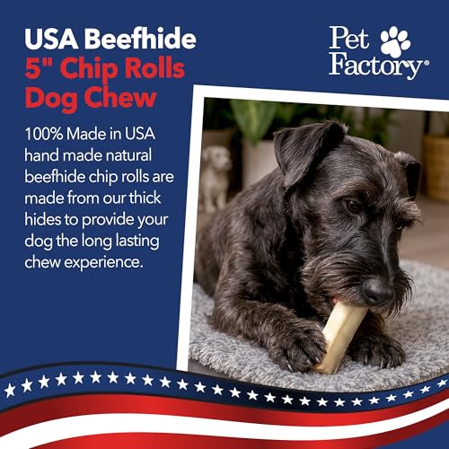 Pet Factory 100% Made in USA Beefhide Chip Rolls Dog Rawhide Chews, Thick, Dog Chews Long Lasting from American Cattle, Dog Chew Bones, 5 Inches