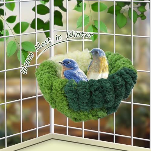 Bird Nest for Cage,Plush Hanging Bird Bed for Parakeet,Breeding Bird House for Conure,Budgie,Cockatiel,Lovebird,Canary,Finch,Hamster,Small Pets,Warm Nest (Green, S)