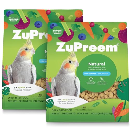 ZuPreem Natural Pellets Bird Food for Medium Birds, 2.5 lb (Pack of 2) - Daily Nutrition, Made in USA for Cockatiels, Quakers, Lovebirds, Small Conures