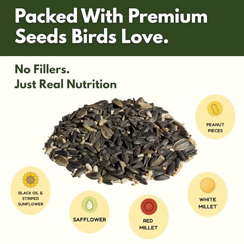 Wild Bird Seed for Outside Feeders by Freebird - Premium Songbird Blend with Sunflower, Safflower, Peanut Pieces, Red Millet and White Millet for Cardinals, Finches, and Colorful Wild Birds - 5lb Bag