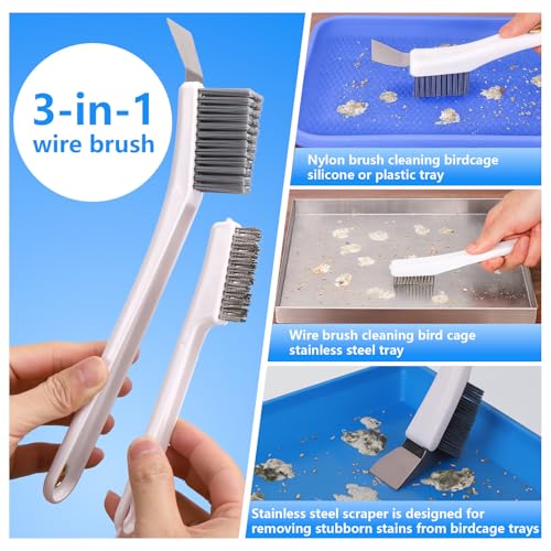 XANGNIER Bird Cage Cleaner Brush Kit,Bird Poop Remover Cleaning Tools Set Accessories for Small,Medium,Large,Tall,Stainless Steel,Parakeet,Budgie,African Grey Parrot,Cockatoo Birds Cage Accessories