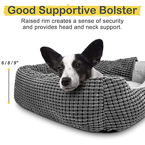 GASUR Dog Beds for Small Medium Large Dogs with Cover Cave, Rectangle Hooded Dog Puppy Bed with Blanket, Cozy Anti-Anxiety Cat Beds for Indoor Cats, Anti-Slip Bottom and Machine Washable (20", Grey)