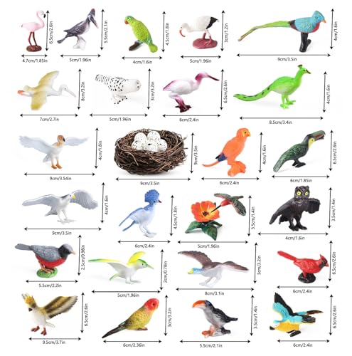30Pcs Birds Animal Figures Playset,Assorted Realistic Bird Wildlife Toys with Nest Eggs,Parrot,Owl,Eagle,Hummingbird,Flamingo for Kids Educational Birthday Cake Decoration Party Favor School Projects