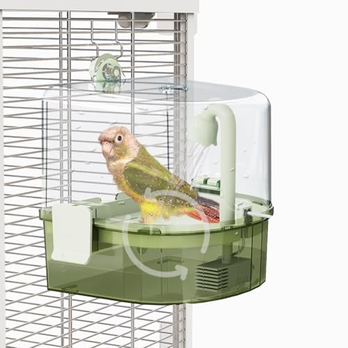 Automatic Bird Baths for Cage – Indoor Parakeet Bath with Pump, Bird Shower with 2 Modes Running Water, Bird Cage Accessory for Pet Birds Conure Budgies Cockatiels Lovebird(Green)