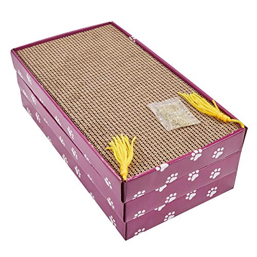 PEEKAB Cat Scratcher Cardboard Wide Scratching Board Reversible Corrugate Cat Scratch Pad with Box Catnip Included Large 3PCS