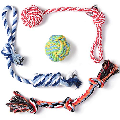 Fida Dog Rope Toys 4 Pack, Puppy Teething Sturdy Cotton Chew Tug Ropes Indoor/Outdoor, Exercise Interactive Tug O'War Toys Set for Boredom