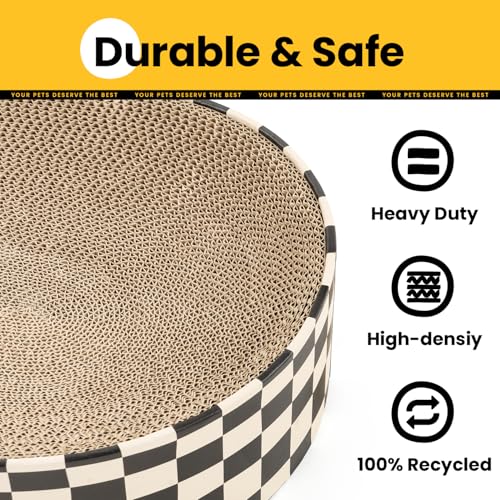 Cat Scratcher Cardboard,2 in 1 Oval Cat Scratch Pad Bowl for Indoor Kitty Grinding Claw,Round Kittens Scratching Board Corrugated Lounge Pet Beds&Furniture Protector for Sofas
