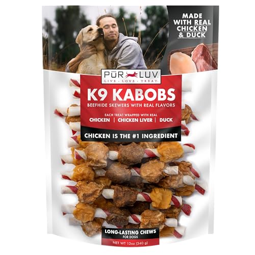 Pur Luv Dog Treats, K9 Kabobs Made with Real Chicken and Duck, 12 Ounces, Dog Snacks, Healthy, Easily Digestible, Long-Lasting, High Protein Treat