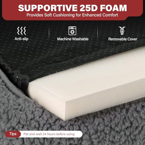Mora Pets Self Warming Cat Bed Self Heating Pet Pad with Bolster and Foam Washable Removable Cover Non Slip Thermal Sherpa Fabric Pet Mat Grey 20 Inch