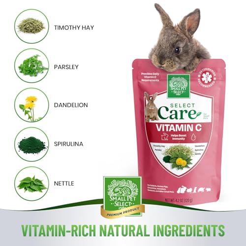 Small Pet Select - Select Care Vitamin C Support Supplement, Natural High Fiber Timothy Hay Based Treats for Rabbits, Guinea Pigs, Hamsters, Other Small Animals, 4.2 oz