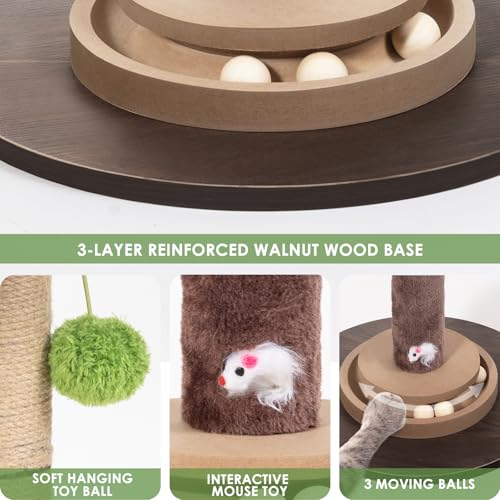 Cat Scratching Post, 35 Inch Tall Cat Scratcher Cat Tree Tower with Hanging Ball for Indoor Cats Adults,Sisal Rope Kitten Scratch with Interactive Mouse Cat Toy