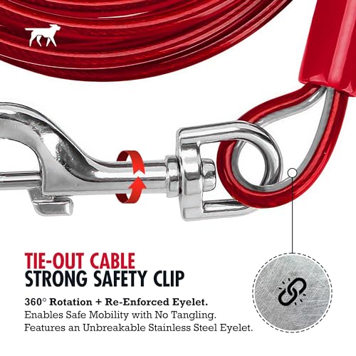 Tuff Pupper Dog Tie Out Cable 60 Feet | Dog Runner Cable for Yard 60 ft | Heavy Duty Lead | Water & Rust Resistant Industrial Strength Steel | 360