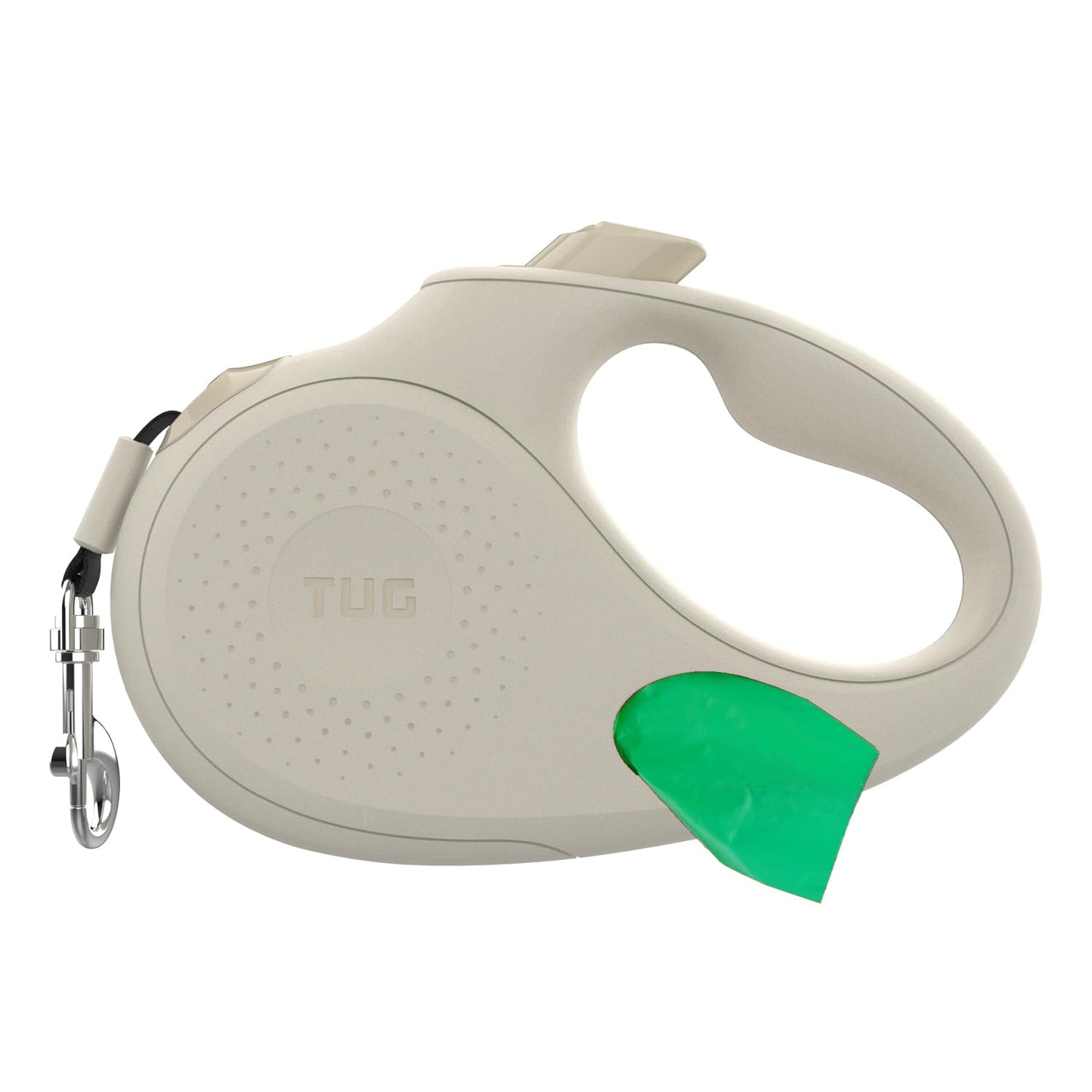 TUG Oval 360° Tangle-Free Retractable Dog Leash with Integrated Waste Bag Dispenser (Small, Cream)