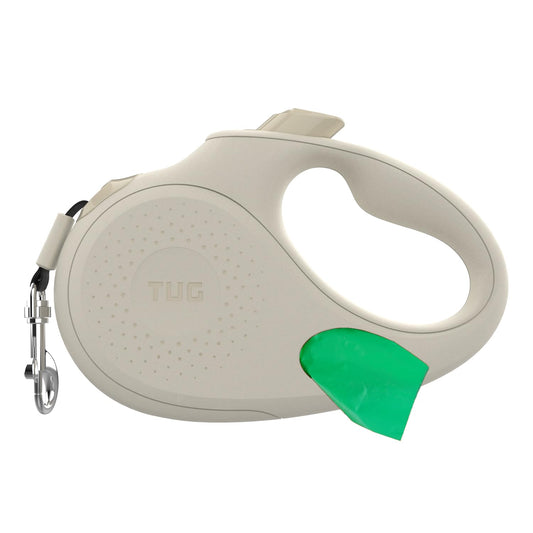 TUG Oval 360° Tangle-Free Retractable Dog Leash with Integrated Waste Bag Dispenser (Small, Cream)