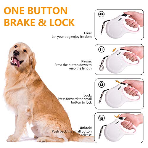 Fida Retractable Dog Leash for Small Breed up to 26 lbs, 16 ft Pet Walking Leash with Dispenser and Poop Bags, Anti-Slip Handle, Reflective Strong