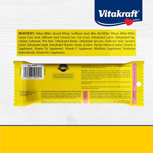 Vitakraft Crunch Sticks Cockatiel Treat Apricot Peach Flavor - Triple Baked Long Lasting Bird Treats with Natural Wood Chew Center for Beak Health and Enrichment - 3.5 oz.
