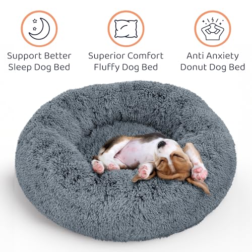 Donut Dog Bed - Premium Comfort for Anxiety Relief - Fluffy & Calming Design with Ultra-Plush Support | Cozy Round Dog Bed with Super Soft Circle Style (Dark Grey, Medium)