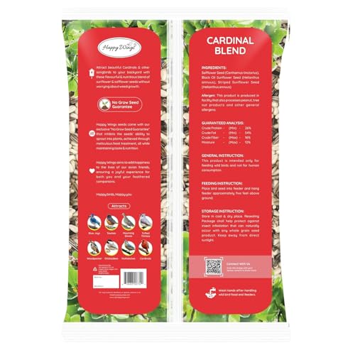 Happy Wings Cardinal Blend Bird Food, Mix of Sunflower and Safflower Seed, 5 Pounds | No Grow Seed | Bird Food for Wild Birds