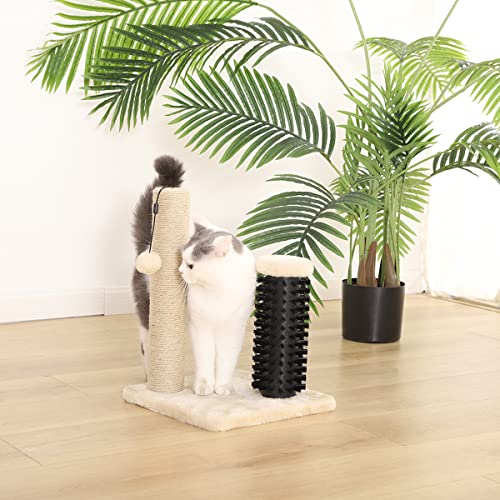 Basics Cat Scratcher - Indoor Classic Single Cat & Kittens Scratching Post with Brush, Small (16.5" H) - Beige