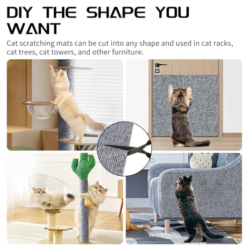 2 Pcs Total 78.8"x15.8" Cat Scratch Mat, Cat Scratch Couch Furniture Protector, Trimmable Self-Adhesive Cats Scratch Pads, DIY Cat Scratcher for Wall Protector and Covering Cat Tower (Light Grey)