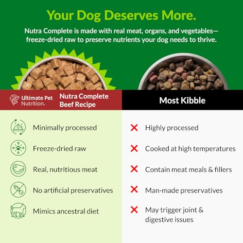 ULTIMATE PET NUTRITION Nutra Complete Freeze Dried Raw Dog Food, Veterinarian Formulated with Antioxidants, Prebiotics & Amino Acids (3 Pound, Beef)