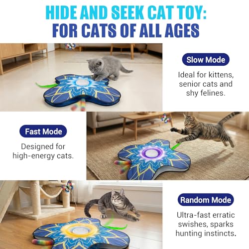Interactive Cat Toy for Indoor Cats, Touch Activated Automatic Electronic Cat Toy with Sound On/Off, Dual Wands, Non-Slip Suction Cups, Rechargeable