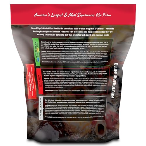 Blue Ridge Koi Fish Food 5lb - Koi Food Large 3/16" Growth Formula, Goldfish Food, Premium Fish Food for Ponds, Ponds Fish Food, Floating Pond Pellets