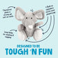 goDog Checkers Elephant Tough Plush Toy with Chew Guard Technology, Durable Checkered Fabric & Squeaker for Active Play, Gray, Large