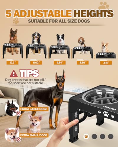 Jovrun Elevated Dog Bowls for Small Medium Large Size Dogs, Non-Slip Dog Feeder with 2 Food Water Bowls, 2-5 Heights Adjustable Raised Bowls Stand