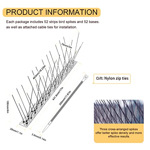 OFFO Bird Spikes with Stainless Steel Base, Covers 73.7 Feet(22.5m) Durable Bird Spikes Arrow Pigeon Spikes Fence Kit for Keeping Small Bird, Crows and Woodpeckers Away