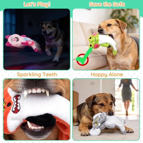 LECHONG No Stuffing Dog Toys to Keep Them Busy, 5pcs Dog Squeaky Toys for Small and Medium Dogs, Puppy Toys with Light, Interactive Dog Toys for
